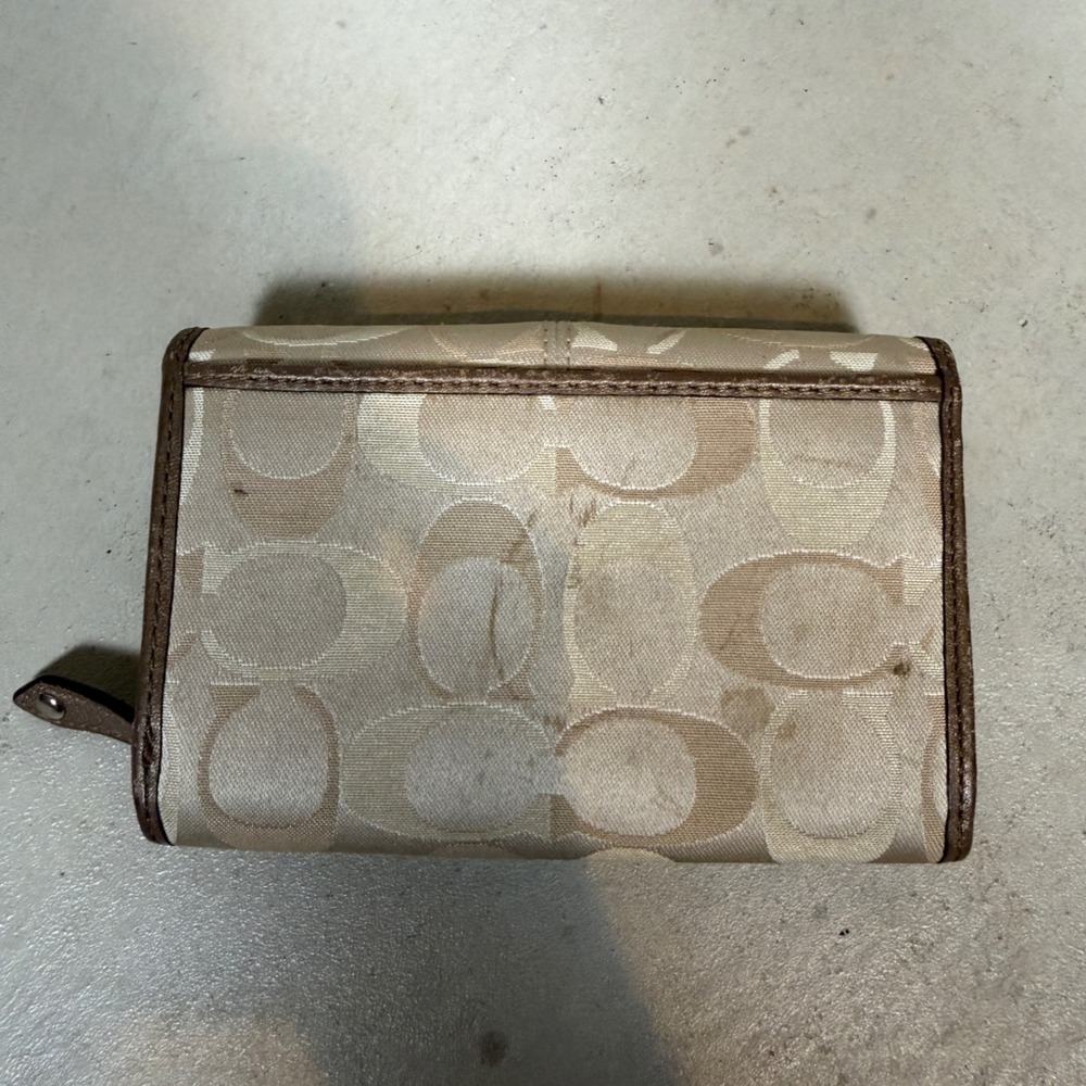 Coach Signature Jacquard Bifold Wallet Metallic Bronze Canvas Small Monogram - Picture 2 of 6
